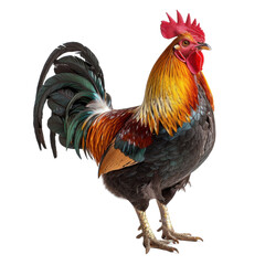 Fototapeta premium Colorful Rooster Standing Against White Background