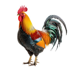 Fototapeta premium Colorful rooster with vibrant plumage standing
