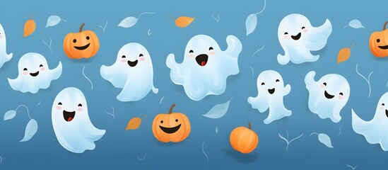 Halloween seamless pattern with ghosts and pumpkins