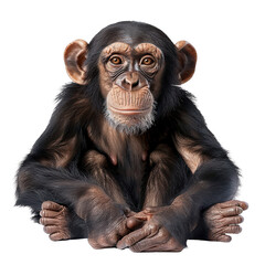 Fototapeta premium Calm Chimpanzee Sitting Against White Background