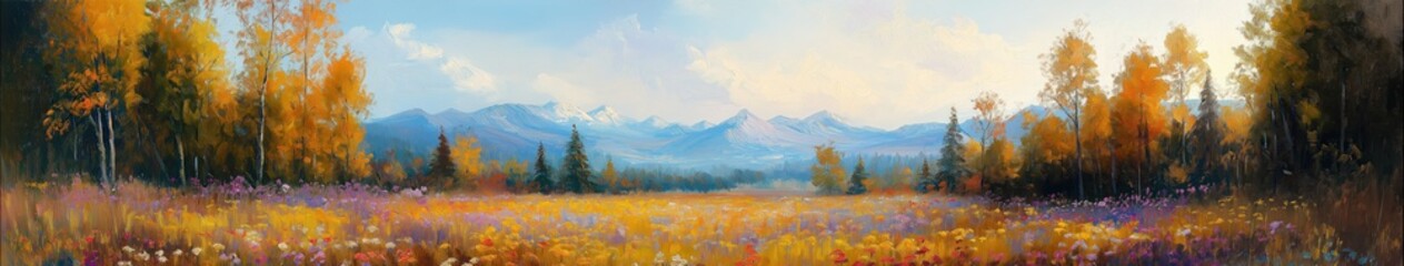 Colorful Wildflower Meadow with Majestic Mountains in the Background