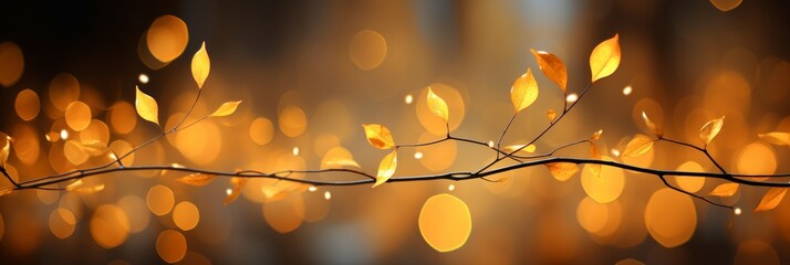 Golden autumn leaves gently falling from a branch against a beautiful background