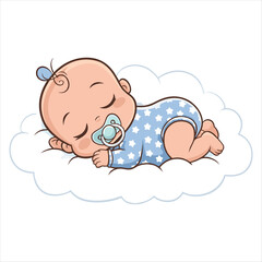 Cartoon Baby in Blue Onesie with Stars