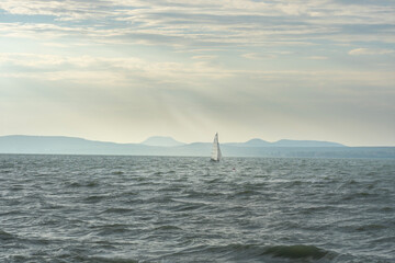 sailboat in a stormy weather on the lake Balaton