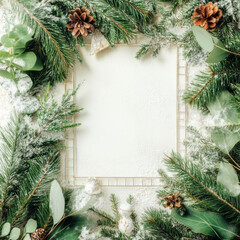 christmas frame with branches with copy space on white background