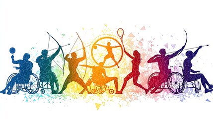 A vibrant illustration of athletes in action, showcasing various sports and inclusive movements, celebrating diversity and strength.