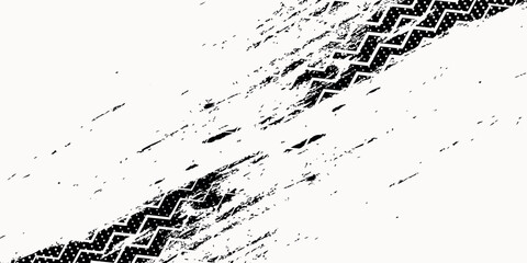 Tire tread marks, wheel textures, tire marks - car racing, motocross, drift, rally, off-road and others. Vector black isolated texture in grunge style