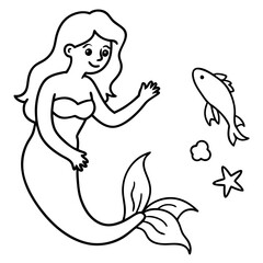 Mermaid playing with sea creatures