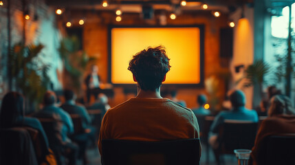 tartup founder presenting a pitch deck to investors, business, modern, future, technology, communications