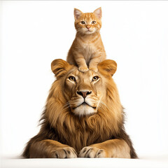 Obraz premium cat sitting on a lion