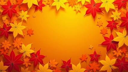 Obraz premium Vibrant Autumn Leaves Border with Orange Background