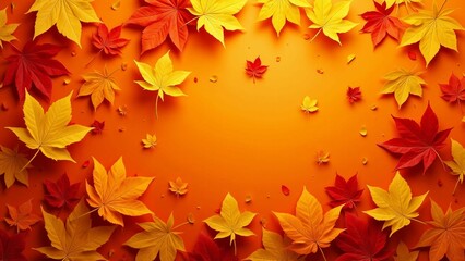 Fototapeta premium Vibrant Autumn Leaves Border with Orange Background