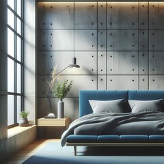 modern living room, Interior of luxurious sleeping room, comfortable bed, Scandinavian style decoration, created with generative A.I tools.