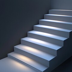 Elegant staircase illuminated with soft lighting, creating a modern and inviting atmosphere in a minimalist setting.