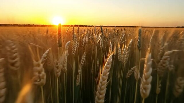 A Serenade of Golden Wheat: Where Amber Waves of Grain Sway in the Gentle Breeze, Bathed in the Warm Embrace of the Setting Sun.