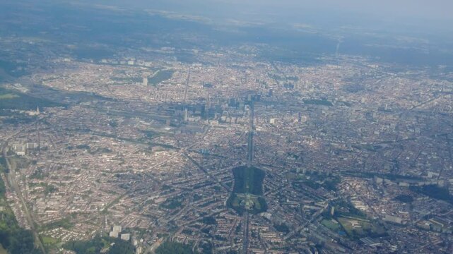 aerial perspective brussels, capital belgium, seen from passenger plane, city&rsquo;s layout from flight cityscape tourism aerial photography european city infrastructure landscape city planning