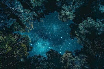 Fototapeta premium Celestial Dreamscape: Forest Canopy Underneath Starry Night