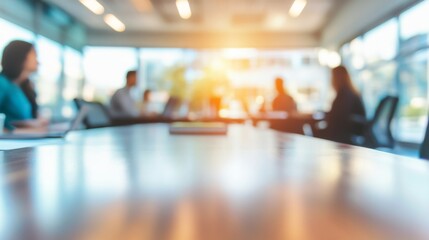 Soft of blurred people meeting at table. Abstract blurred office interior space background