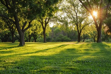 Fototapeta premium Urban Sunset Park Meadow