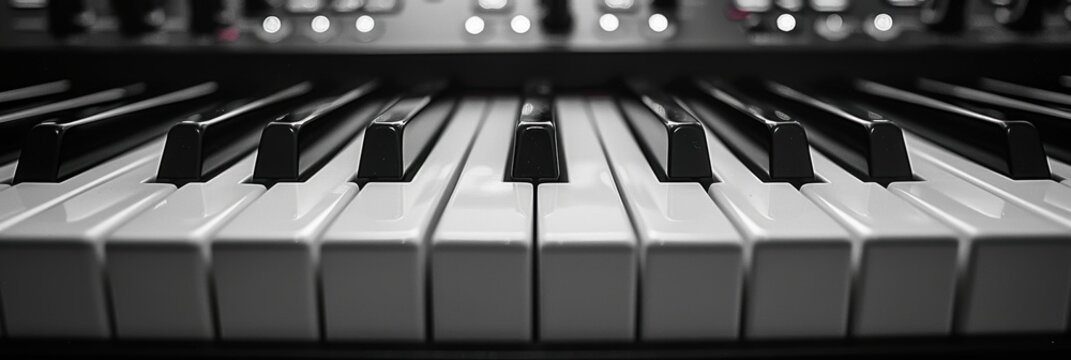 A close-up image showing the black and white keys of a piano keyboard, highlighting the intricate details and inviting a sense of musical creativity and inspiration