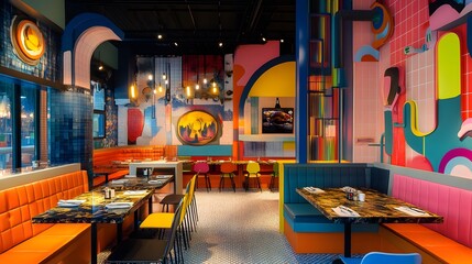 A vibrant restaurant with dynamic themes and ever-changing decor