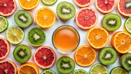 Fototapeta premium Slices of citrus and kiwi creating a colorful pattern.