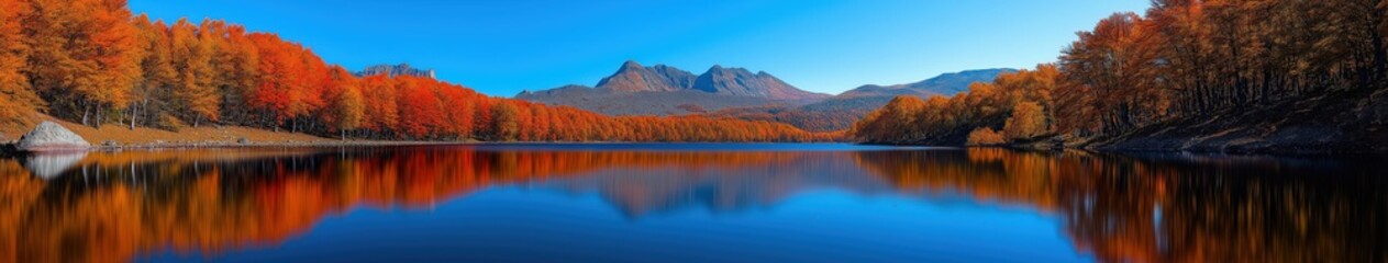 Autumn Landscape with Blue Sky and Water Reflection