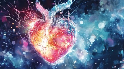 Ethereal Heart: Watercolor Illustration of Emotional Neural Fusion