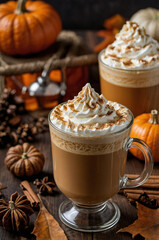 Hot Pumpkin Spice Latte with Cinnamon, Creamy Coffee, and Seasonal Spices