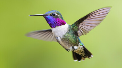 Fototapeta premium A hummingbird with a blue and purple head and wings
