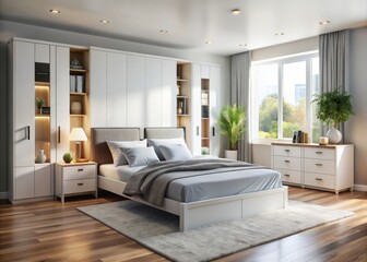 Sleek white bedroom furniture with ample storage and clean lines offers a minimalist look that exudes simplicity,