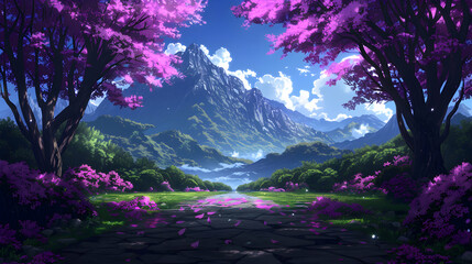 Blooming Garden Landscape Anime Style