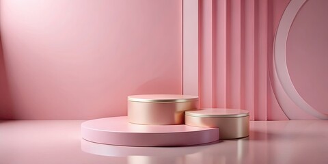 Minimalist pink podiums with soft lighting.