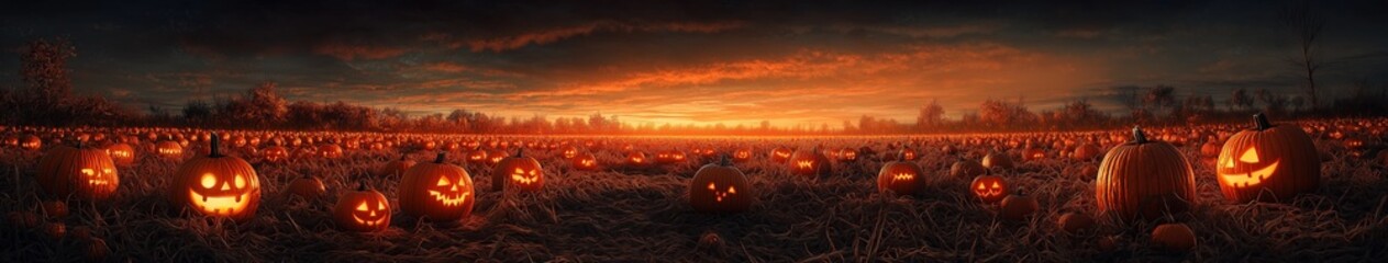  Sunset Over a Field of Illuminated Jack-o'-Lanterns