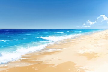 Sea beach with sky and clouds background, Drawing style. 