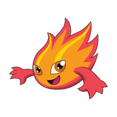 cute cartoon red fire character with two hands