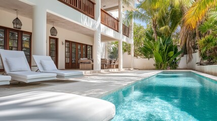 Beachfront villa with ocean views, tropical paradise destination, luxurious accommodation