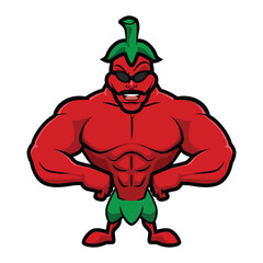 cartoon character of muscular man, red chili pepper 2