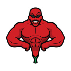cartoon character of muscular man, red chili pepper 1