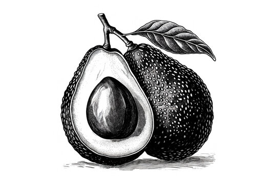 recommend clip art: Avocado sketch hand drawn. Healthy food avocado pear illustration. Organic fresh vegetarian food drawing. Classic engrave, hand drawn, avocado pear pen ink sketch style. Farm market. Illustration