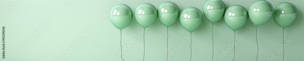 Aufkleber minimalistic elegance seven pastel green balloons against a pastel green background, floating in a s
