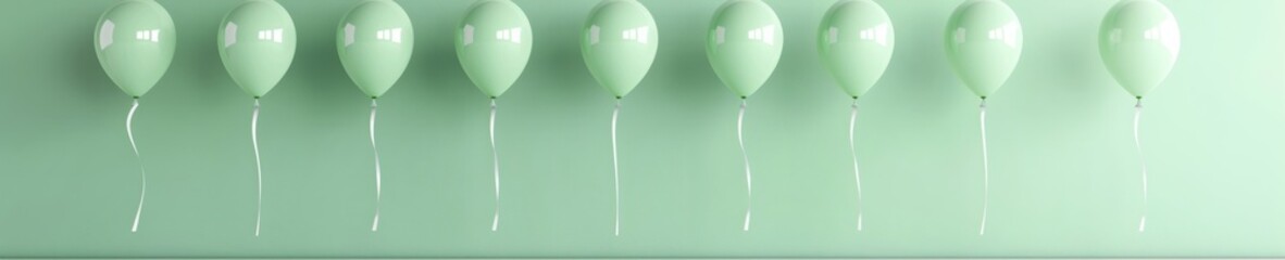 Minimalistic Pastel Green Aesthetic Balloons on Pastel Green Background with Copy Space - Simple Elegance