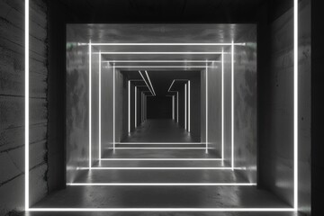 Obraz premium Futuristic corridor with geometric neon lights
