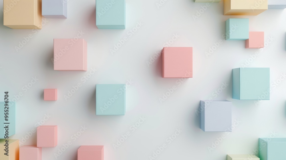 Poster Vibrant and Minimalist Collection of Colorful Geometric Shapes Arranged on White Background with Ample Copy Space