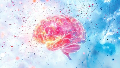 Illuminated Neural Pathways: Watercolor Brain Symbolizing Human Thought & Artificial Intelligence Connection