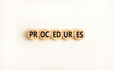 Procedures symbol. Concept word Procedures on beautiful wooden circles. Beautiful white background. Business procedures concept. Copy space.