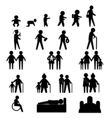 Human Life Baby Child Student Work Old Man Death Happy Family Icon Sign Symbol