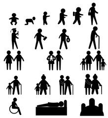 Human Life Baby Child Student Work Old Man Death Happy Family Icon Sign Symbol