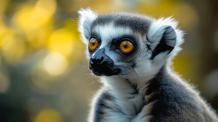 Obraz premium Lemur looking, Ring-tailed lemur (Lemur catta) wild portrait