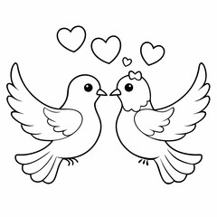Kids' Wedding Coloring Page Doves Vector Art